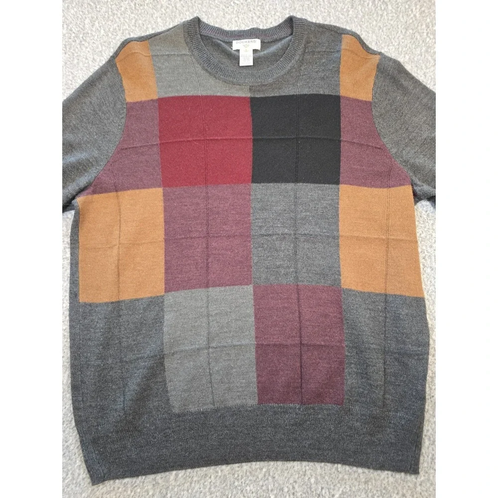 Dockers Sweater Mens Large Multi-Color Plaid Long Sleeve Crew Neck Pullover